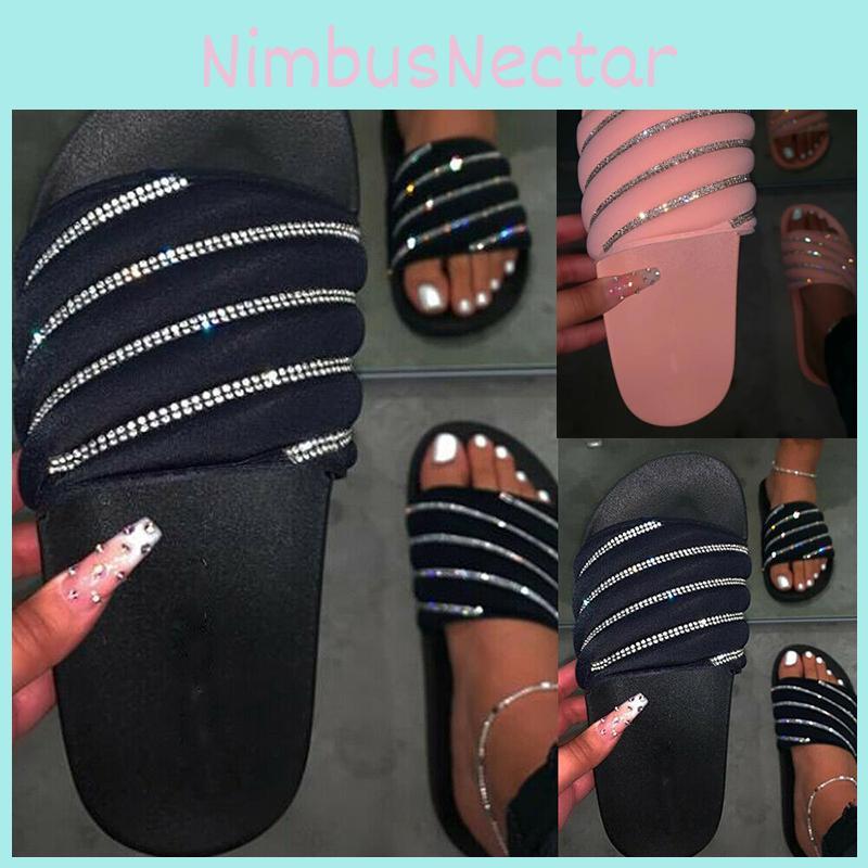 Ladies Sparkling Slip On Summer Mules Sandals With Comfortable Flat Design