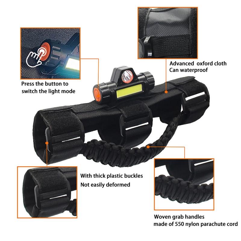 Roof Top Roll Bar Grab Handle with Dome Light Interior Roof Handle Bar Light for Jeep Wrangler CJ YJ TJ JK JL JT 1945-2021