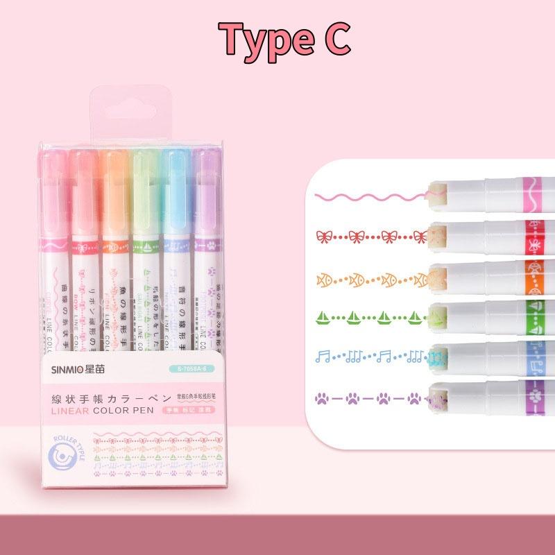 6/3pcs Flower Shape Outline Pens Highlighter Marker Curve Roller Tip Pen Stationery School Office Supplies Gifts