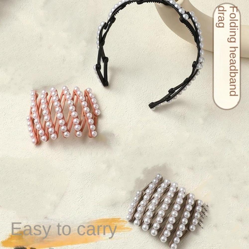 Forsted Retractable Hair Hoop Plastic Portable Hair Band Wash Face Foldable Pearl Headband  Travel