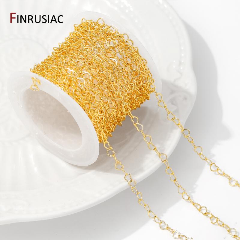 14/18K Vergoldetes Messing Liebesherz Form Kettengliederkette Für Schmuckherstellung, DIY Handgemachtes Armband Halskette Herstellung Zubehör