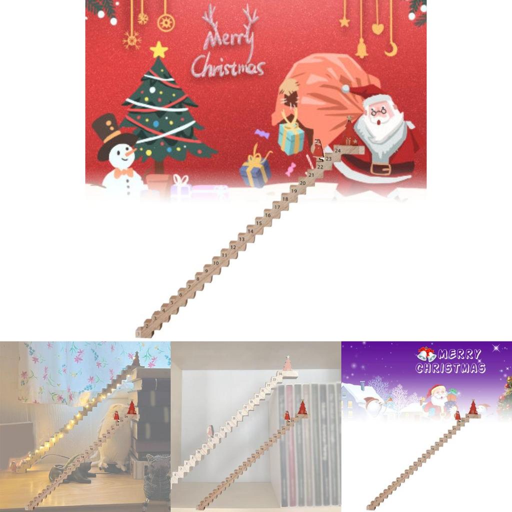 Lekfull julnedräkningskalender med livfull träjultomte som klättrar på trappan för festlig stämning