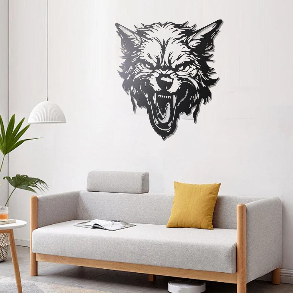 Fierce Wolf Head Wall Art Wrought Iron Roaring Wolf Wall Hanging Decoration for Living Room Bedroom Office