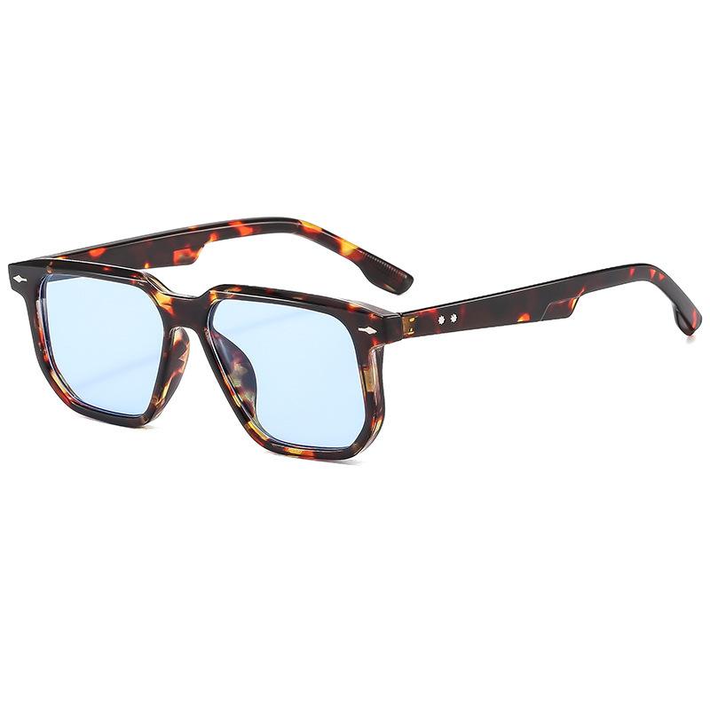 Latest Square-shaped Men Sun Glasses Stylish Shades UV400 Retro Rivets Women Premium Green Leopard Sun Glasses as picture