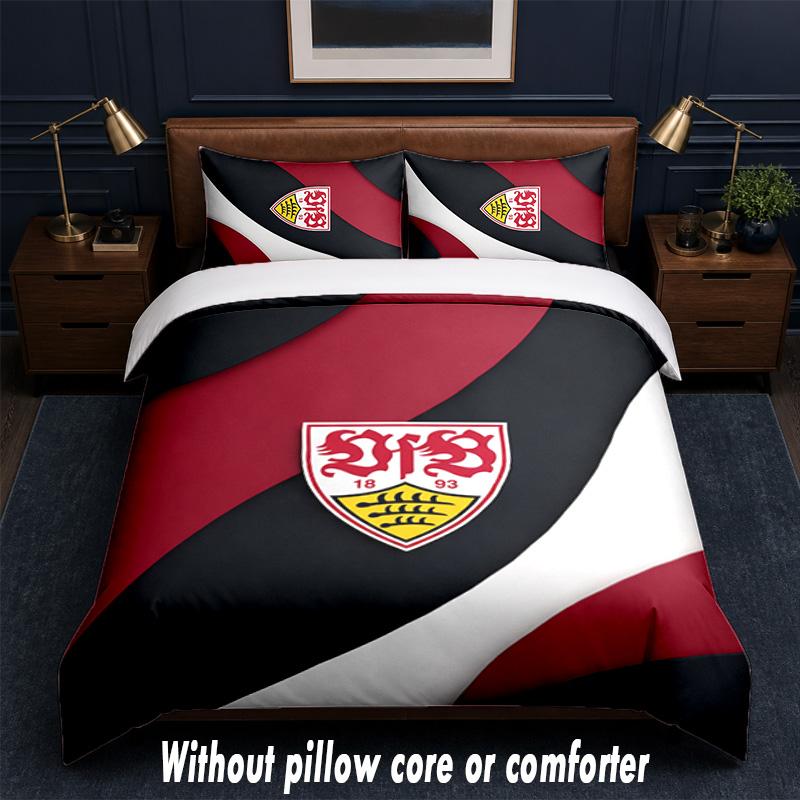 Set Biancheria da Letto con Design Calcio VfB Stuttgart 1 Copripiumino + 2 Federe Morbido Traspirante Biancheria da Letto per la Casa
