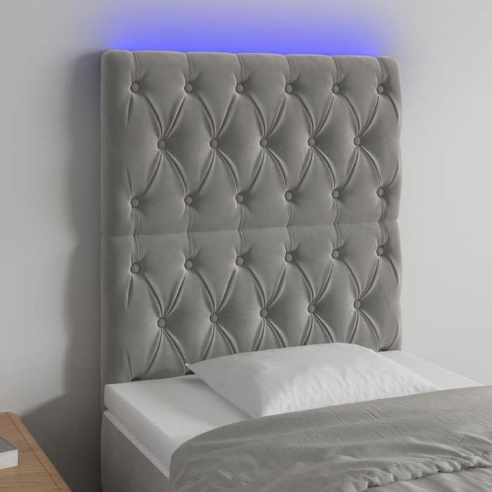 VidaXL Tête de Lit à LED Meuble de Chambre à Coucher Accessoire de Lit Simple Tête de Cadre de Lit Intérieur Gris Clair 3122790