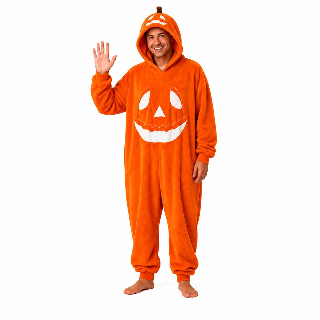 Set Pigiama di Famiglia Coordinato per Halloween con Stampa di Zucca, Maglia a Maniche Lunghe e Pantaloni