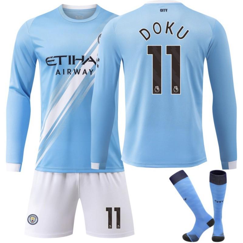 2324 Manchester City's Home Long-sleeved No. 9 Harland 17 De Braunet 10 Gralish Football Uniform Correct Jersey
