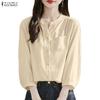 ZANZEA Women Casual V-Neck Solid Color Loose 3/4 Sleeve Blouse
