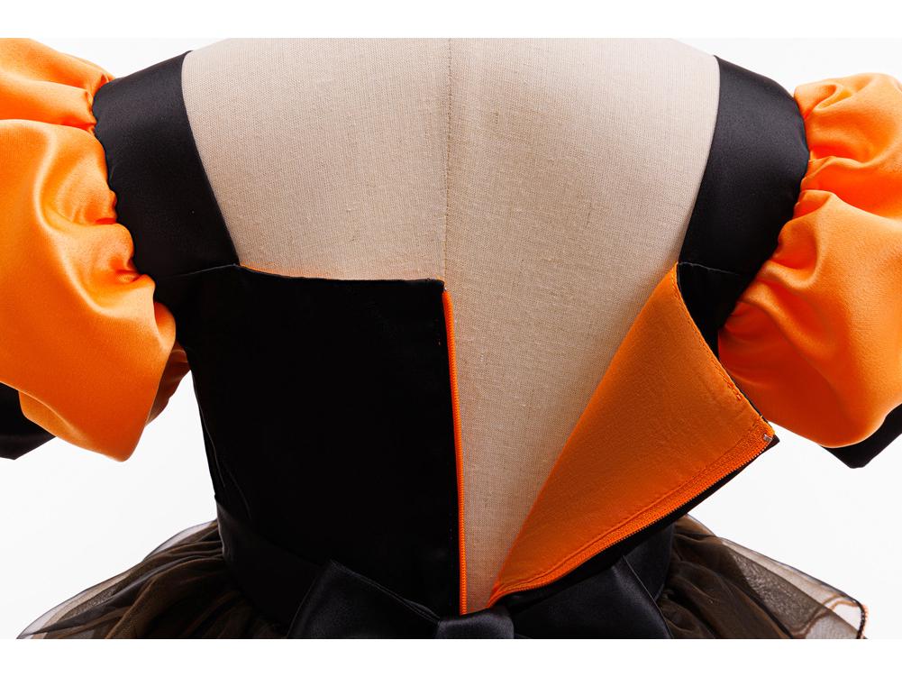 Rochie de Vrăjitoare de Halloween pentru Fete cu Fustă Portocalie din Plasă Tip Tufă