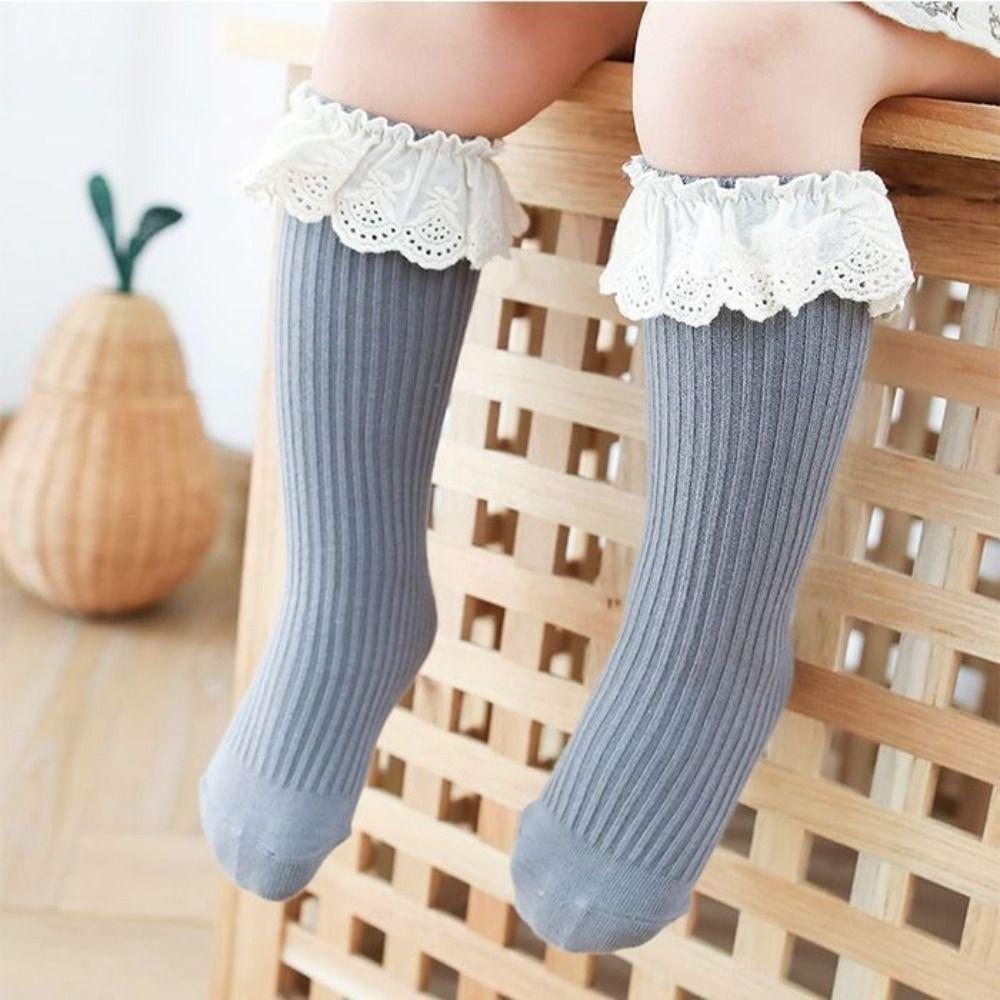 5Pairs Lace Trim Baby Calf Socks Baby Long Tube Cartoon Above Knee Socks  Kids