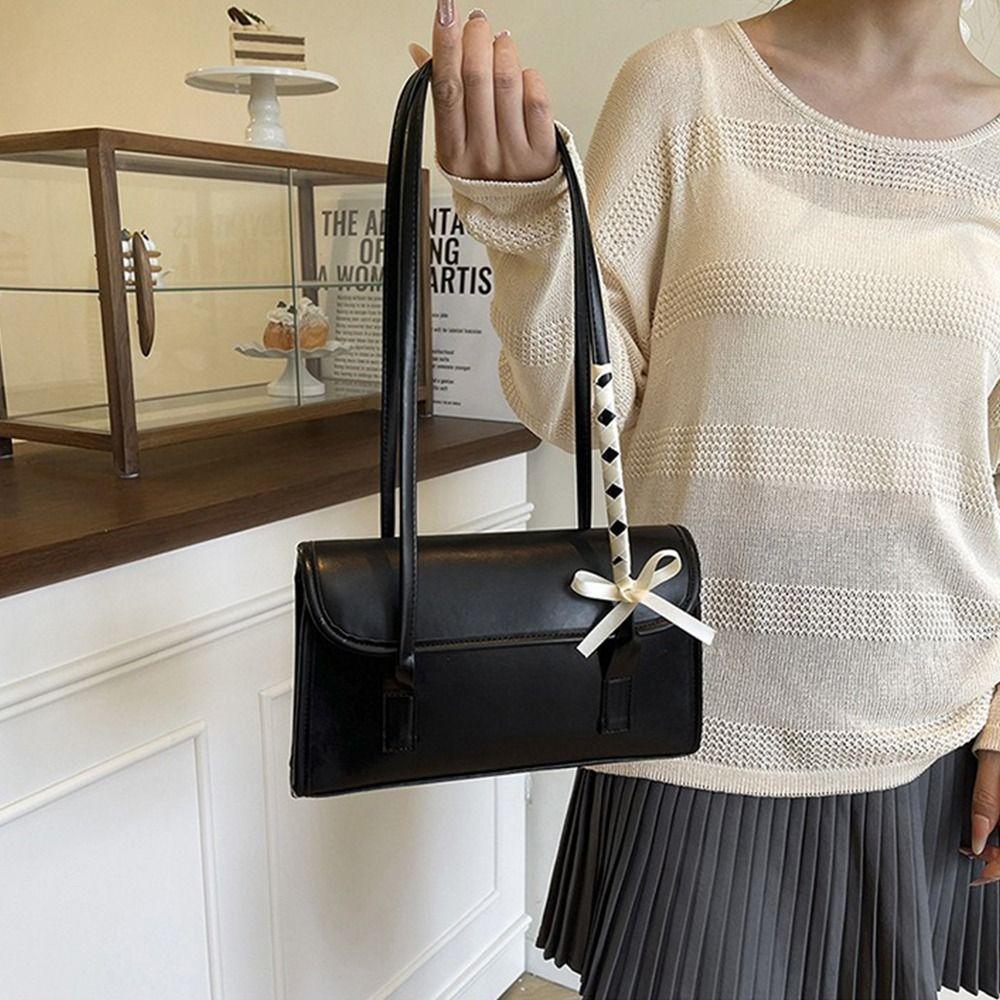 Leisure Large Capacity Underarm Bag Solid Color Women's Handbag Bow Ribbons Shoulder Bag  Daily