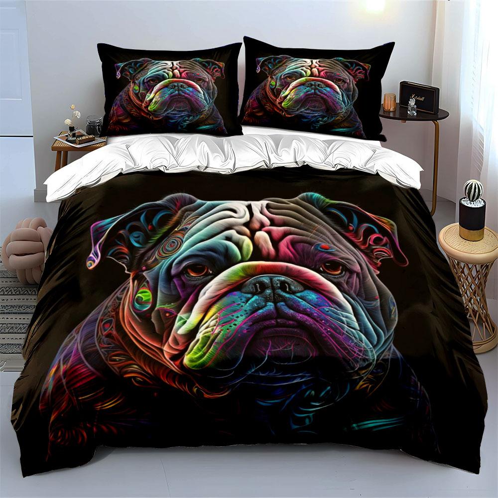 Colorful Bulldog Art Set Multiple Sizes Kid'S And Adults' Bedroom Exquisite 3Pc Bedding Set, Gift
