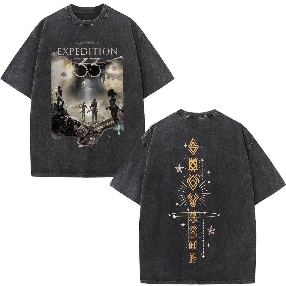 ZheXiong TEE Esquie Clair Obscur Expedition 33 Vintage Gewassen T-shirts Game Fans Cadeau T-shirt Heren Dames Kleding Mode T-shirt met Korte Mouwen S