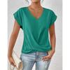 Autumn new products women's lightweight breathable V-neck T-shirt elegant knotted loose short-sleeved top women