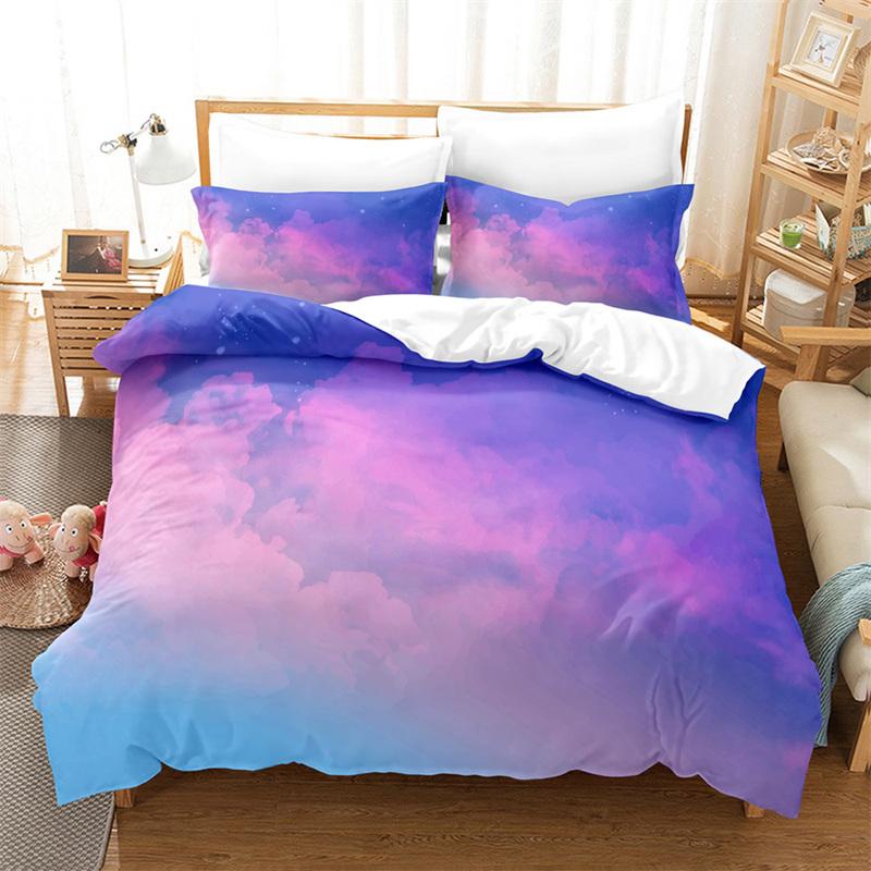 Dream Cloud Bedding Set Rainbow Sky Purple Blue Duvet Cover Queen Microfiber Comforter Cover For Kids Teens Adults Bedroom Decor