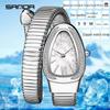 SANDA Women's Luxury Snake Head Bracelet Watch with Roman Mother-of-Pearl Dial, Diamond Accents, English Two-Hand, 30M Water Resistant.
