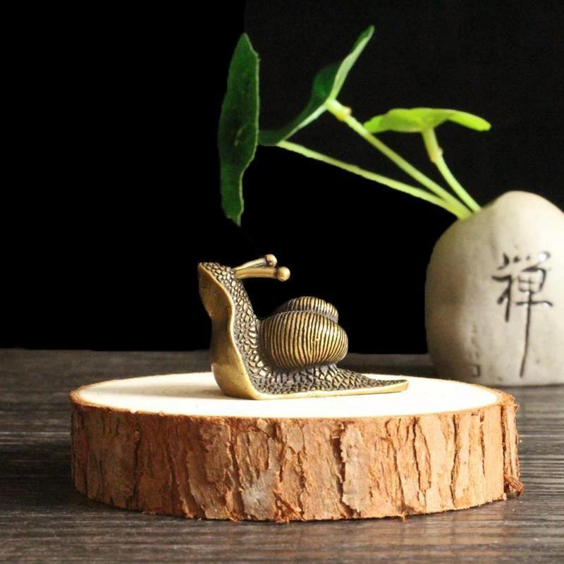 Vintage Teeschnecken-Ornament aus reinem Kupfer, Mini-Schneckenfigur, Tee-Haustier-Teezeremonie-Kollektion, Dekoration für den Schreibtisch