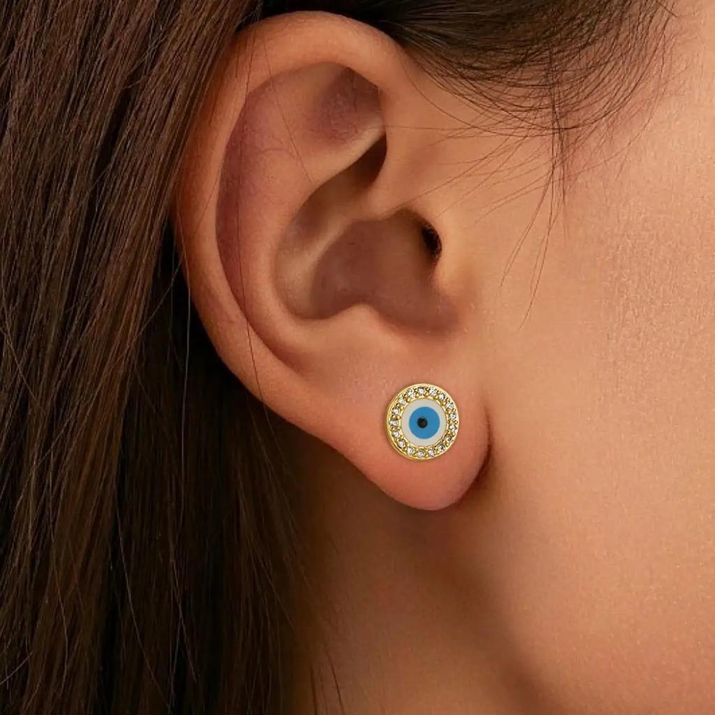 1 Paar Türkei Beliebte Blaue Böse Blick Ohrstecker Luxus Zirkonia Eingelegt Herren Damen Kupfer Schmuck