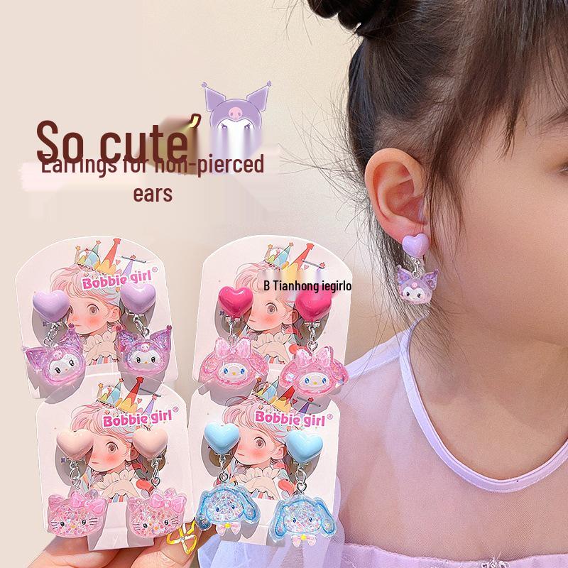 Kuromi Kolczyki Klipsy Bez Przekłuwania Uszu z Kokardką dla Dziewczynek