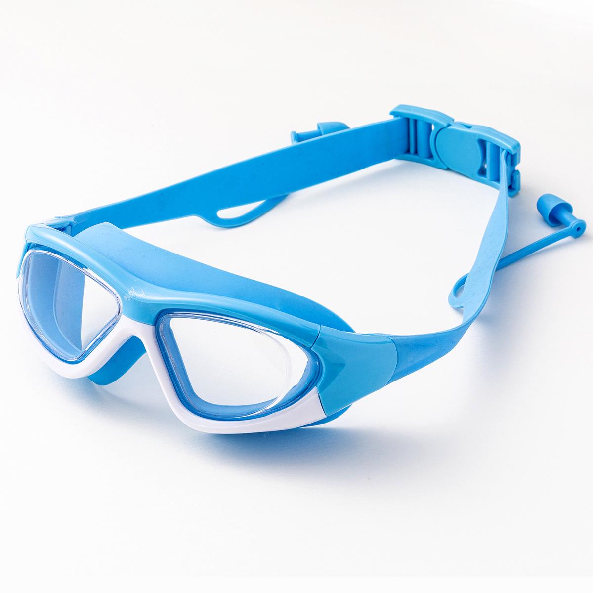 HD Kids Swim Goggles with Anti-Fog, Large Frame, and Comfortable Silicone Earplugs
