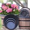 Brown Rustic Plant Pot Flowerpot Barrel Style Pots with Built-In Drainage Holes 8" Plastic-Inspired Finish Extra-Large, Thick Planter for Patio Garden