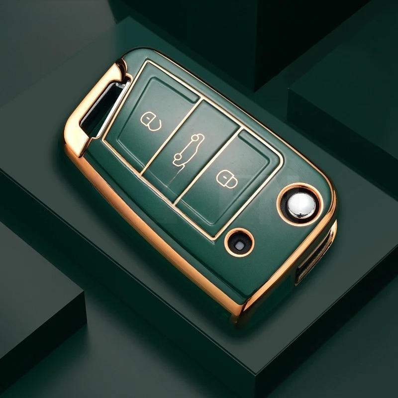 Fashion TPU Car Flip Key Case Cover Shell for VW Volkswagen Golf 7 MK7 Tiguan MK2 for Seat Ateca Leon FR 2 Ibiza Skoda Octavia