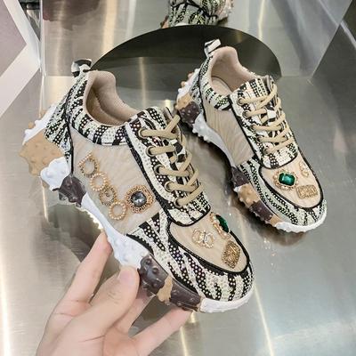 Frauen Schuhe Strass Frauen Sneakser Diamant Atmungsaktive Luxus Designer Casual Dicke Böden Papa Schuhe Zapatos Mujer 2024
