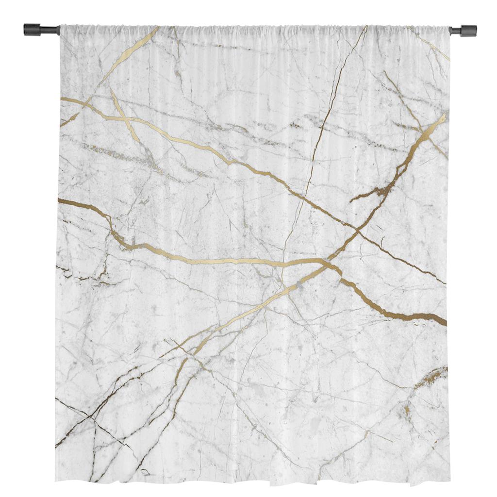 Natural Texture Marble Pattern Sheer Curtains for Living Room Decoration Window Curtains Kitchen Tulle Voile Organza Curtains