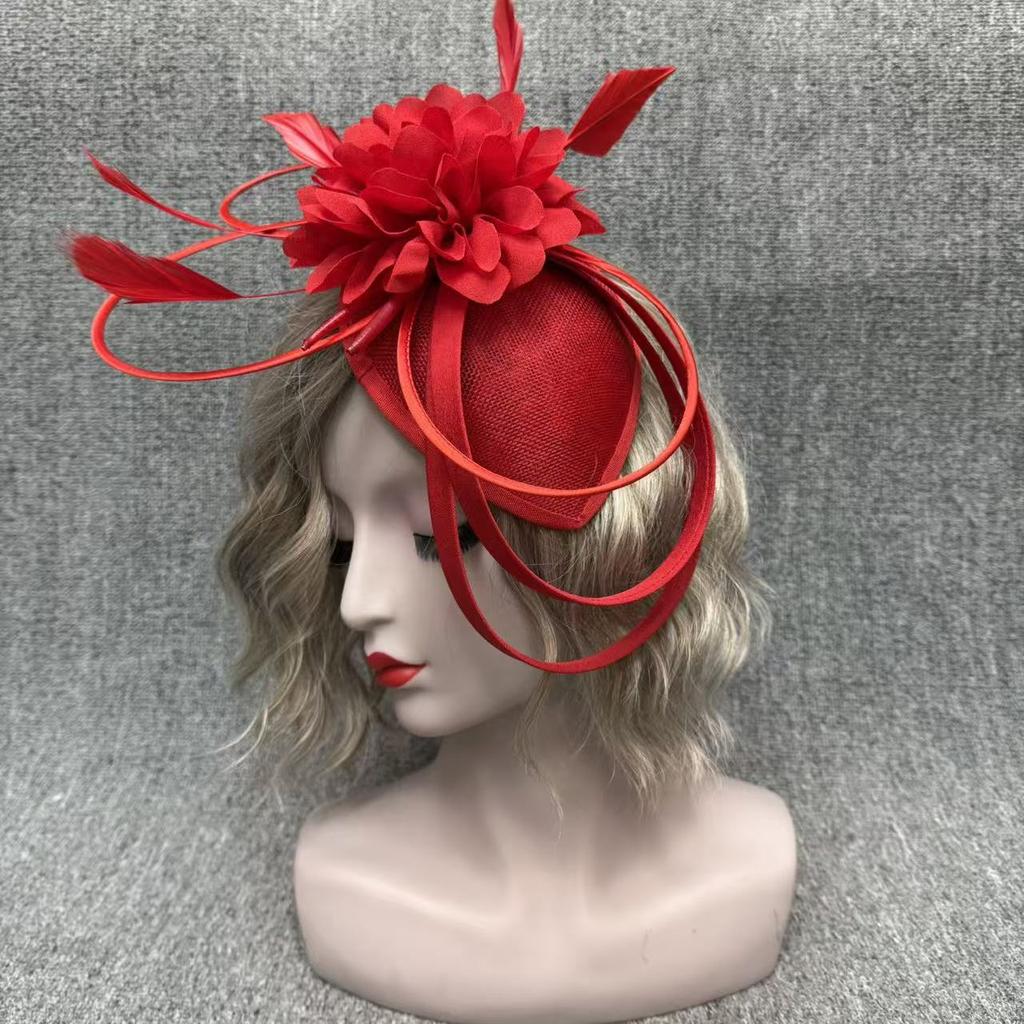 Top hat, three-layer linen yarn, premium headband, headgear, Yan Hui hair accessories, feather, big hat, mesh hat, top hat.