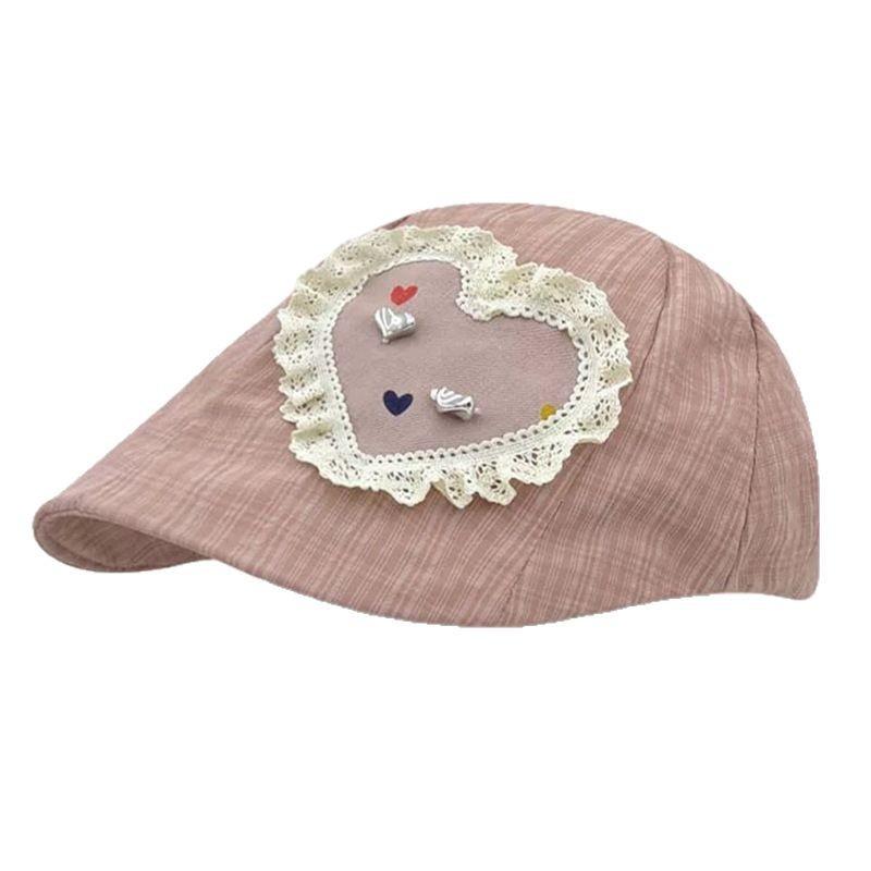 Korean Niche Design Soft Brim Lace Love Sticker Embroidered Forward Hat Spring And Summer Thin Breathable Short Brim Newsboy Cap