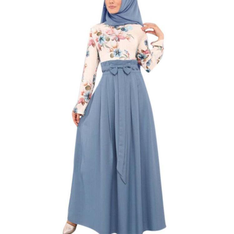 BAOHOKE Muslim Elegant Floral Printed Long Sleeve Pleated Maxi Dresses,Womens High Waist Spring Big Swing Dress BAOHOKE Muslim Elegant Floral Printed Long Sleeve Pleated Maxi Dresses,Womens High Waist Spring Big Swing Dress