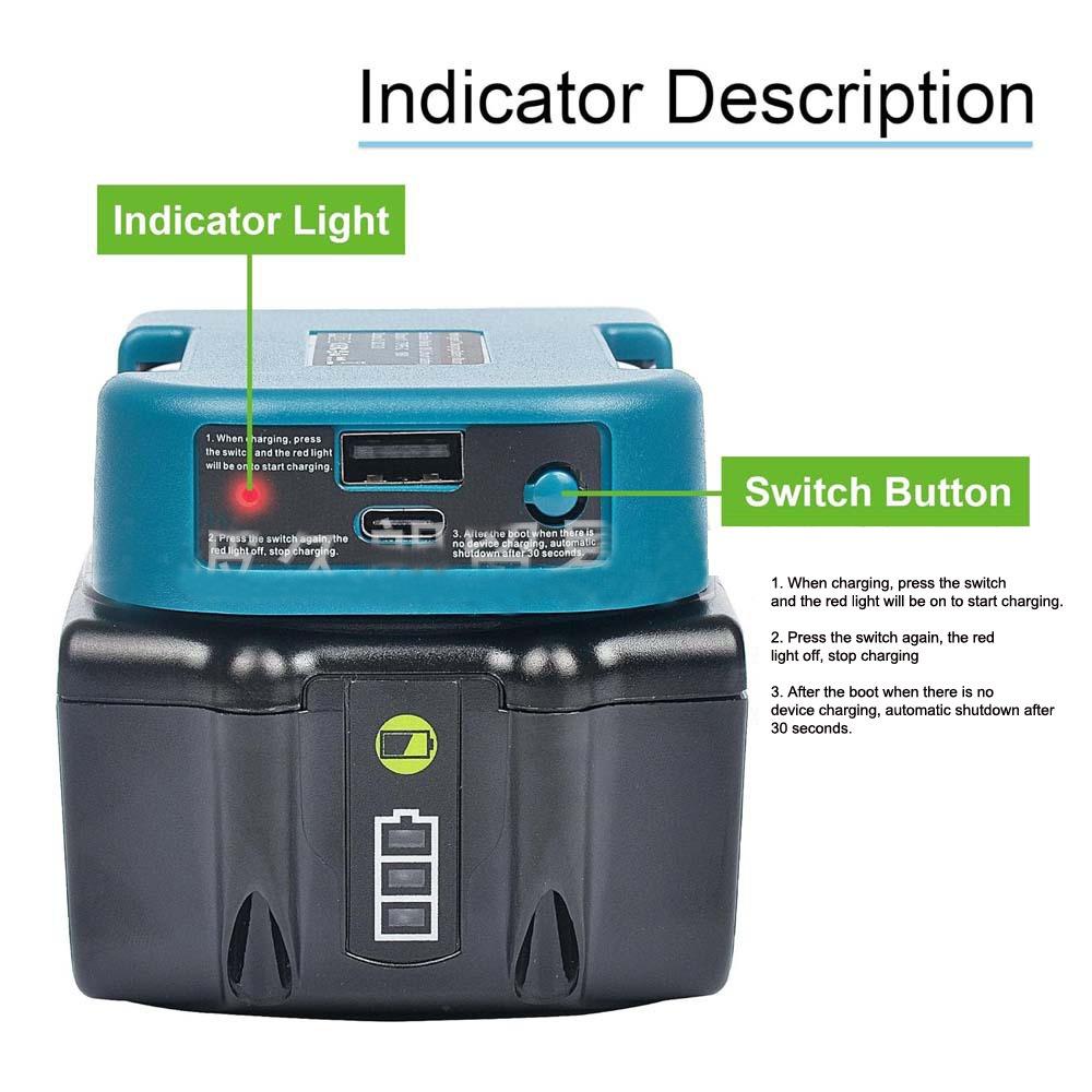 1pc Fast Charger Rack Portable Adapter with 5V USB Port and 18W Type-C Port Fast Charging  for Makita 18V Lithitum Battery Pin