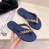 Summer New Women's Diamond Rhinestone Flip Flops Thick Heel Slope Follow Beach Slippers Comfortable Casual EVA Upper TPR Outsole