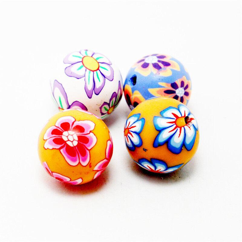 

10-20 шт. бусины из полимерной глины с цветочным узором, круглые свободные бусины разных цветов для изготовления ювелирных изделий 12mm 10pcs