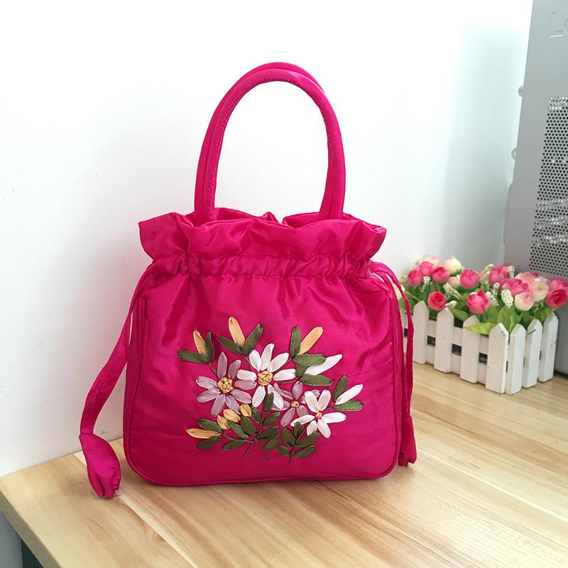 Bolso Cubo Vintage Bordado Étnico con Cordón 2025 para Mujer - Bolso de Tela Hecho a Mano para Teléfono Móvil y Almacenamiento
