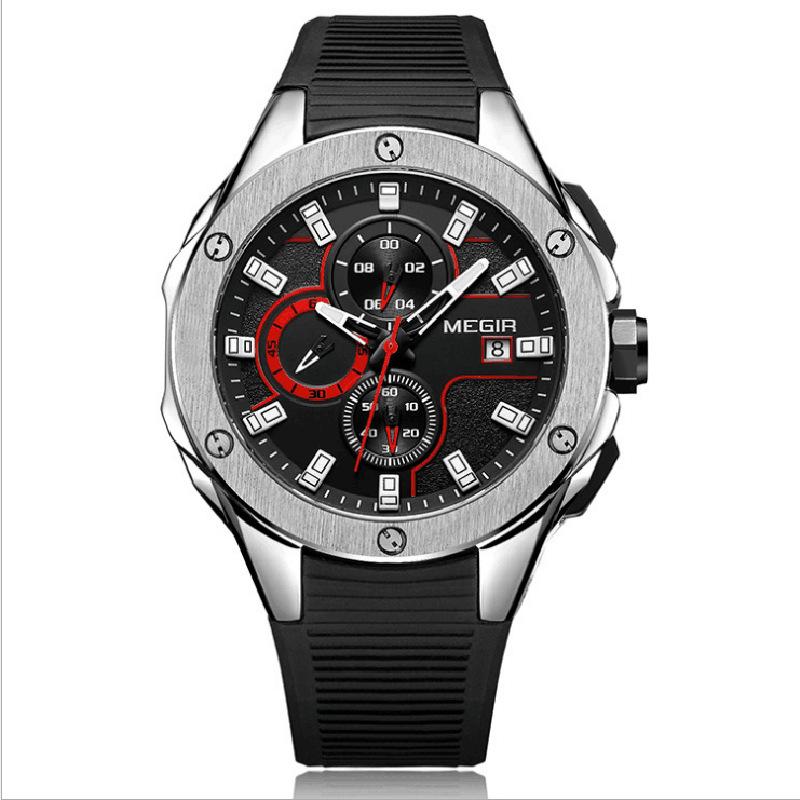 Multifunctional Chronograph Watch Men S Sports Silicone Quartz Men S Watch 2053G Calendar