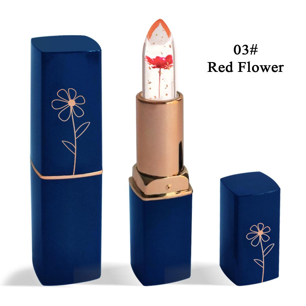 

JYL New Mirist Deep Blue Tube Crystal Jelly Lipstick Gold Foil Small Flower Color Changing&Moisturizing lipstick Red_3.5g тілесний