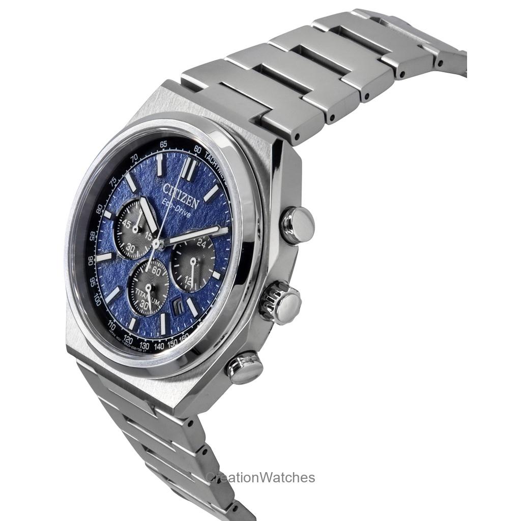 Citizen Zenshin Chronograph Super Titanium Blue Dial Eco-Drive CA4610-85L 100M Men's Watch