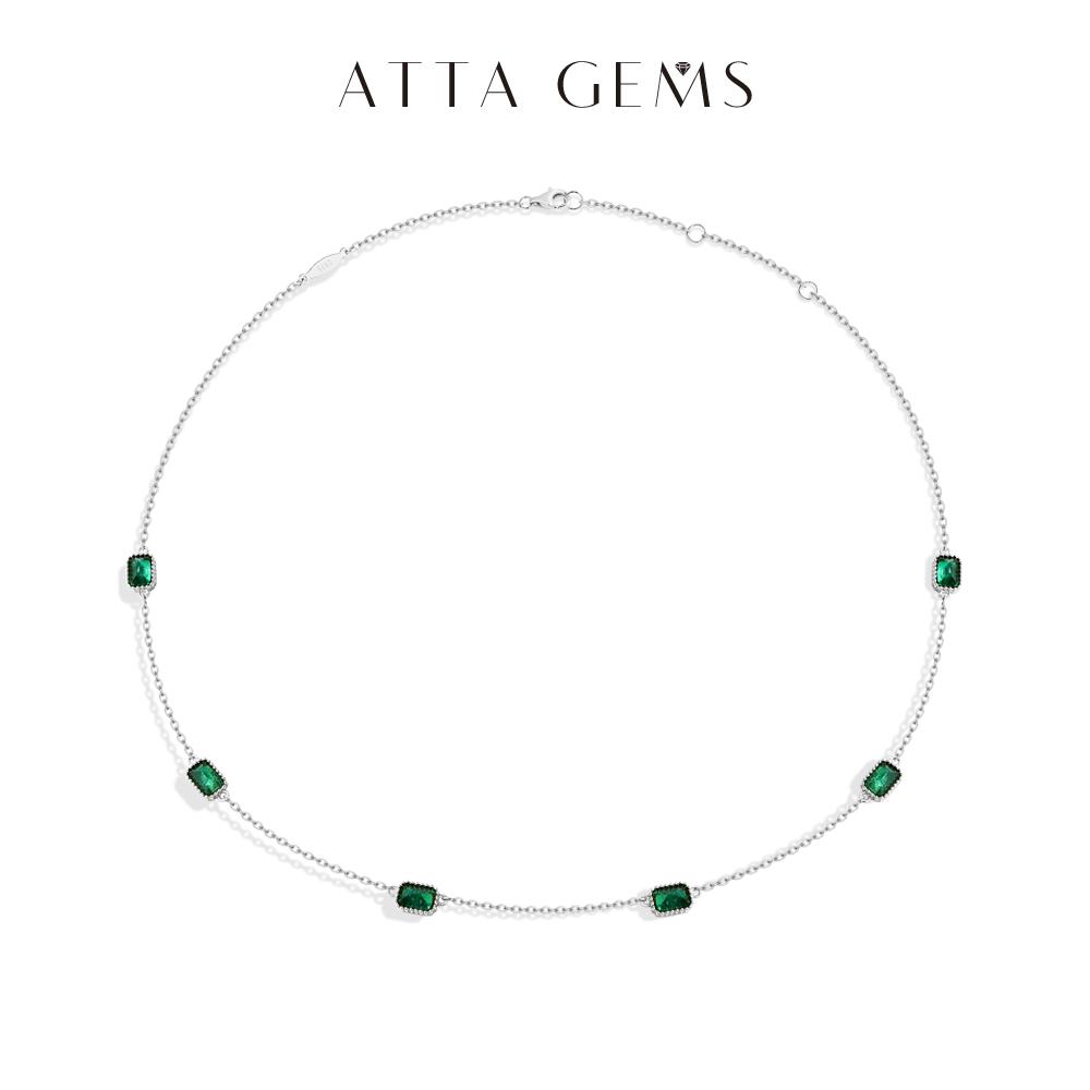 ATTAGEMS Elegant Laboratory Zambian Emerald Necklace For Women S925 Silver luxury Wedding Bride Jewelry Gifts 45CM&S925 Sterling Silver