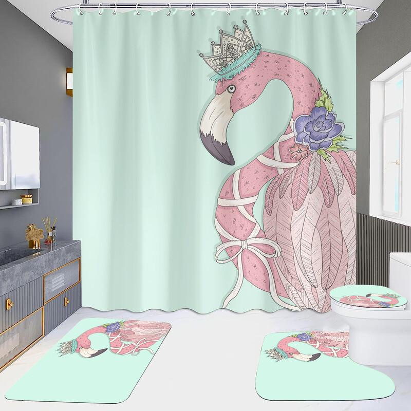 Xihe HD Printed Waterproof Punch-Free Shower Curtain Set