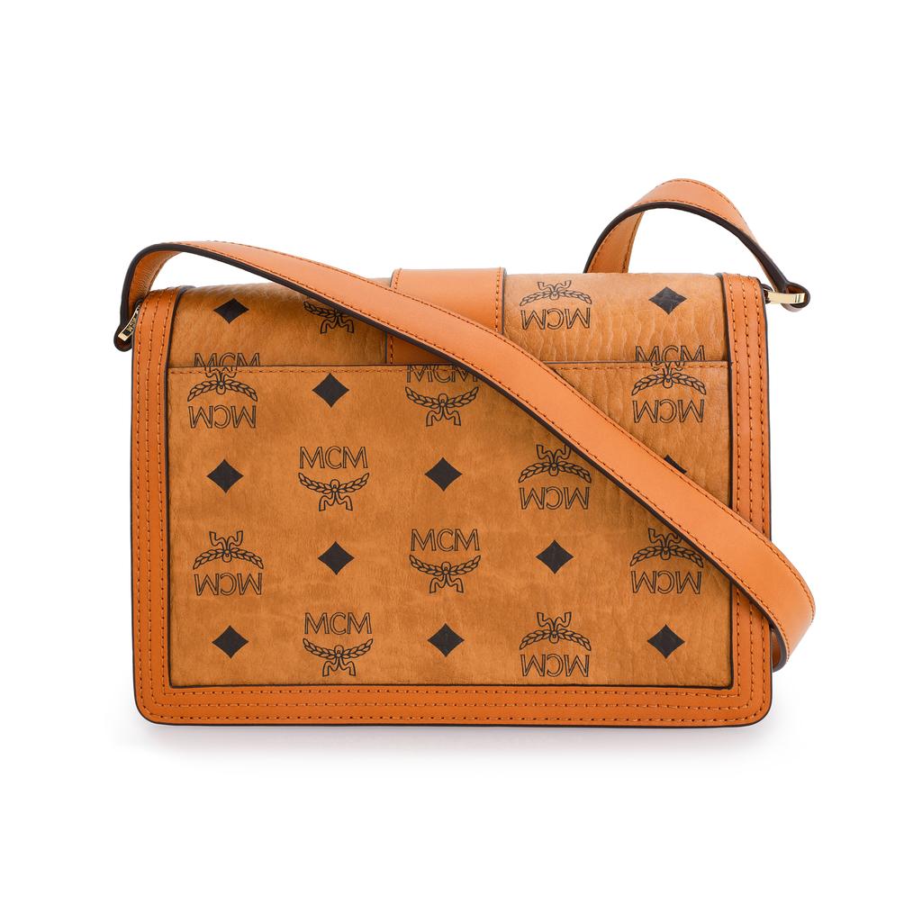 Neue MCM Tracy Visetos beschichtete Canvas mit Lederbesatz Umhängetasche Klein Damen Cognac MWSCAXT01CO001