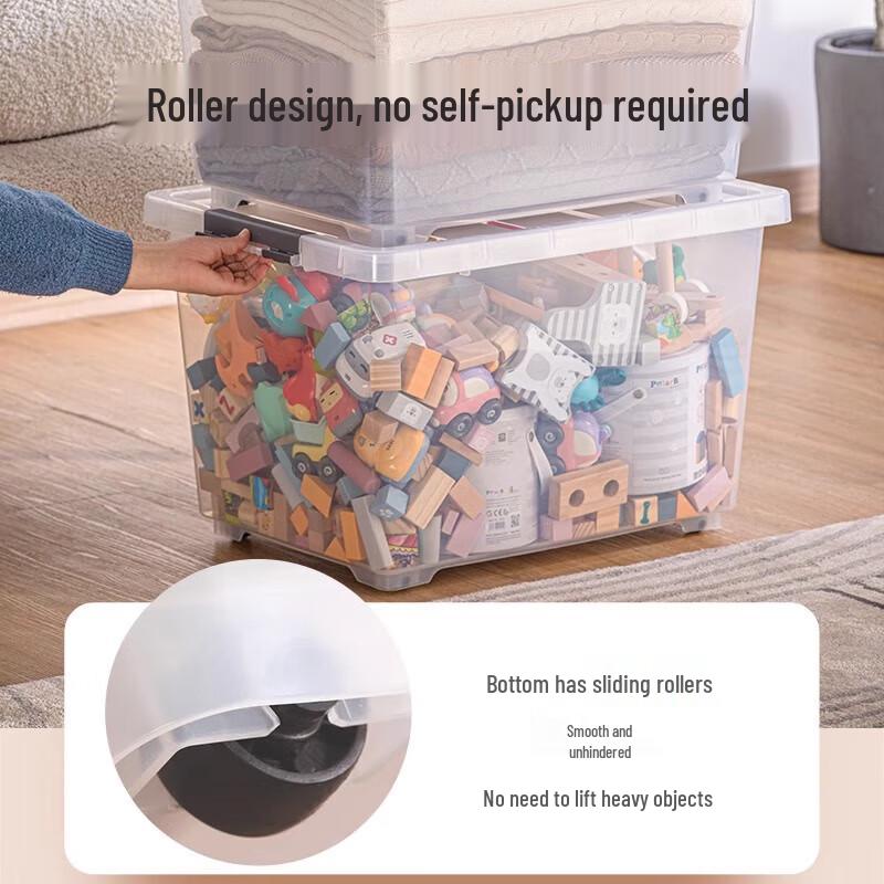 CHAHUA 50L Transparent Plastic Storage Box with Wheels