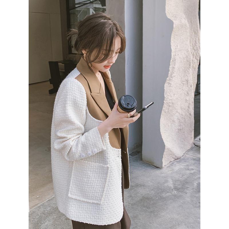 Xiaoxiangfeng Contrast Color Suit Jacket for Women Spring and Autumn Korean Style New Design Niche Suit