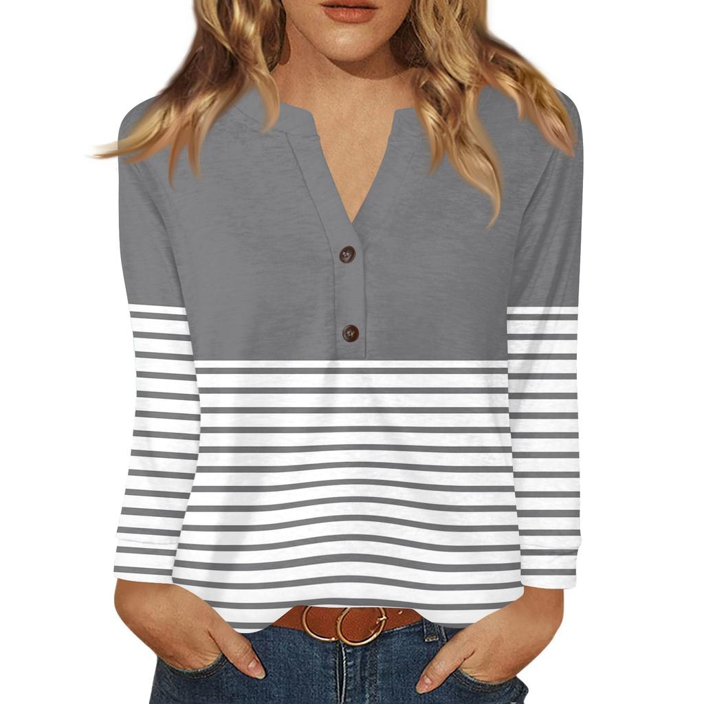 Women's T Shirt Print Button Long Sleeve Daily Weekend Fashion Basic V- Neck Regular Top