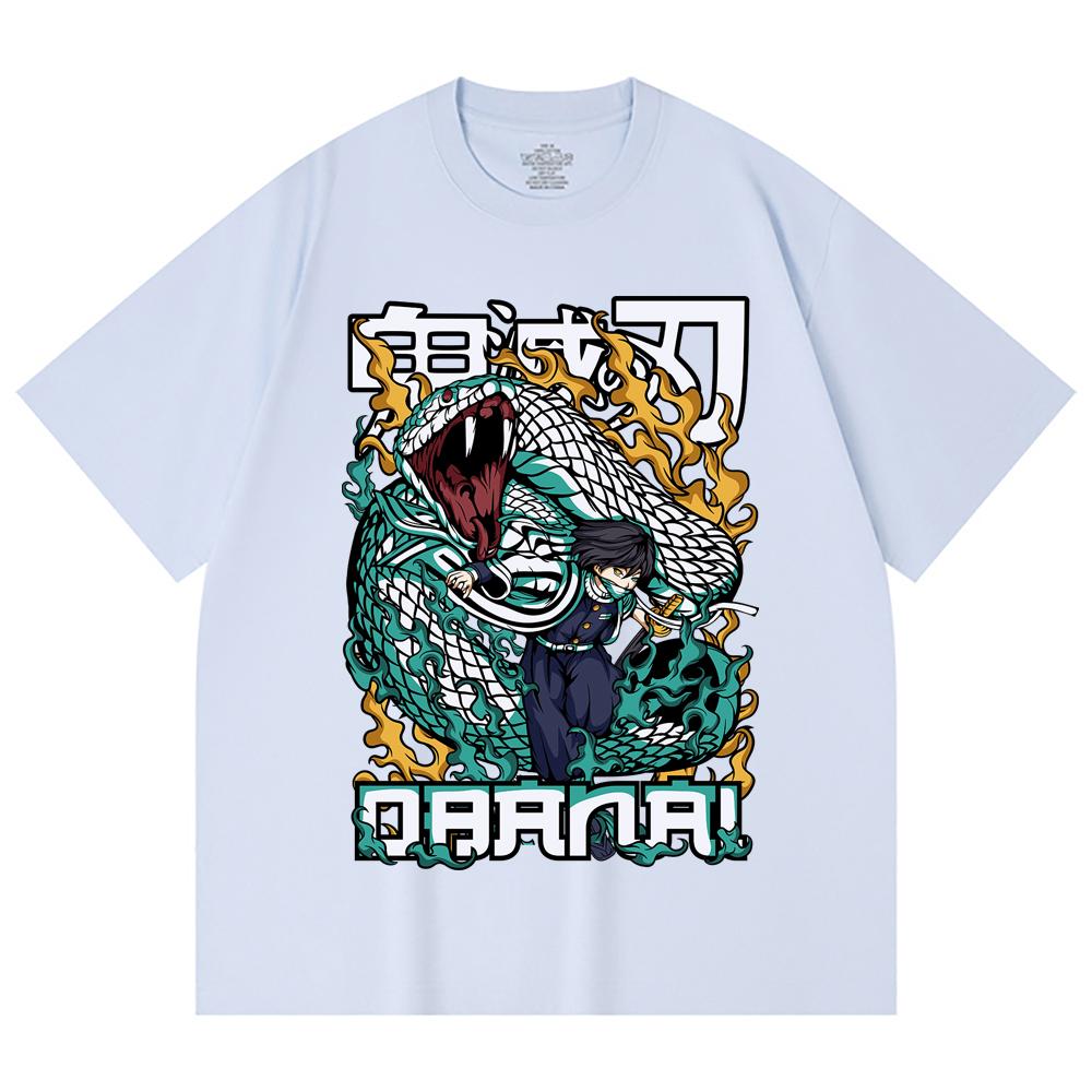 230 g/m² 100 % Baumwolle Demon Slayer V103 Obanai Druck Unisex Schweres Baumwoll-T-Shirt