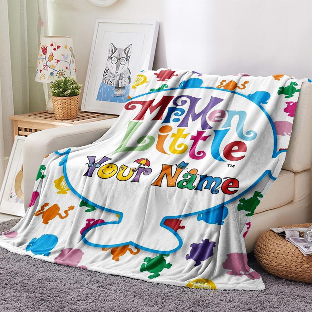 1PC Mr Men Adventure Custom Name Patterned Flannel Blanket Suitable For All Seasons For Home Decor Warmth And Comfort Gifts Holiday Present