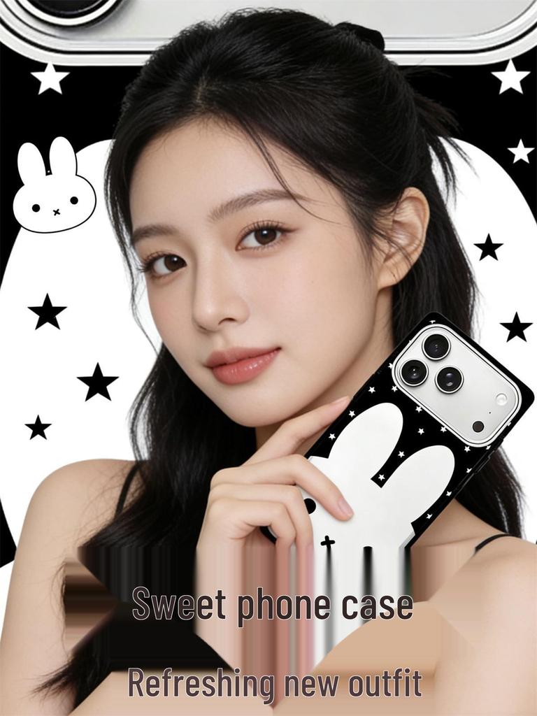 Miffy Rabbit Crystal Square Phone Case for iPhone 15/16/17 Pro Max - Anti-fall Design