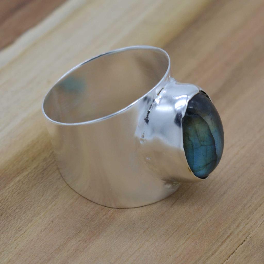 Labradorit 925 Sterling Silber Herren-Siegelring, natürlicher Labradorit-Edelstein-Ring