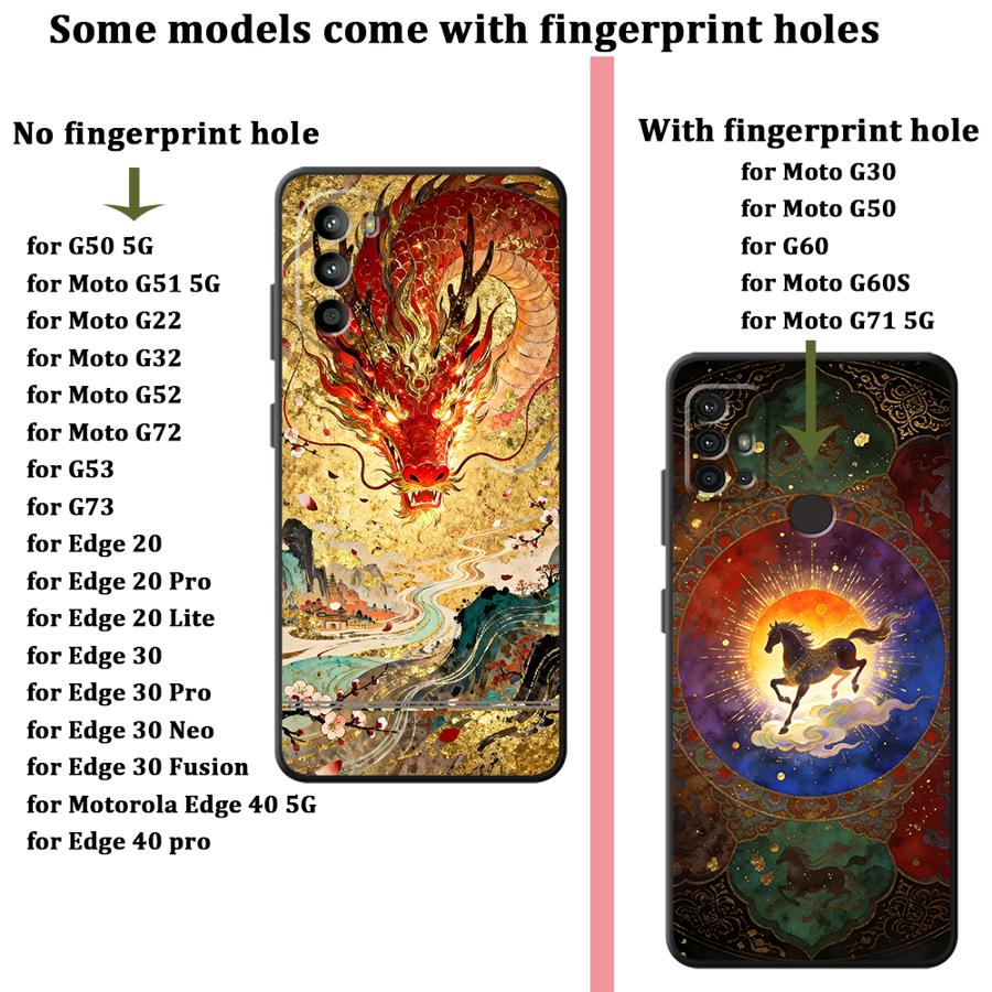 Phone Cover Case for Motorola Moto G53 G30 G60s G32 G50 Edge 20 Pro 30 Lite G71 G52 G51 G73 G22 Edge40 Cartoon Cool Dragon Horse